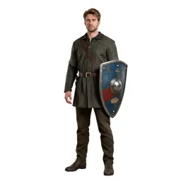 Knight errant with a battered shield