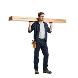 Carpenter shouldering timber