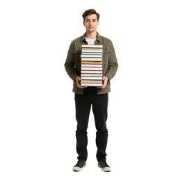 Librarian with a stack of books