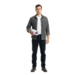Architect carrying rolled plans
