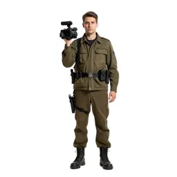 War correspondent with a hovering camera