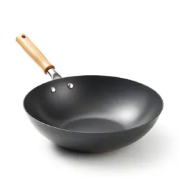 Wok with a wooden handle