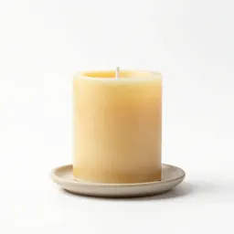 Beeswax pillar candle on a holder