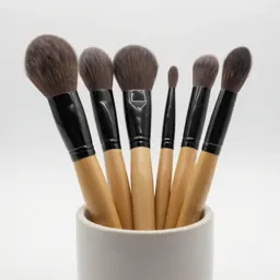 Makeup brush set in a cup