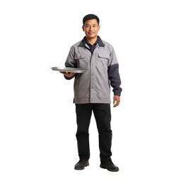 Street food vendor with a tray