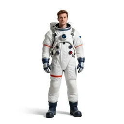 Orbital station engineer in a pressure suit
