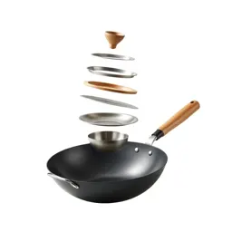 Wok with a wooden handle