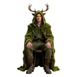 Druid cloaked in moss and antlers