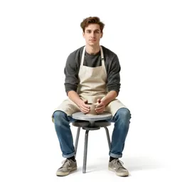 Ceramicist in a clay-dusted apron
