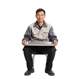 Street food vendor with a tray