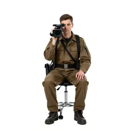 War correspondent with a hovering camera