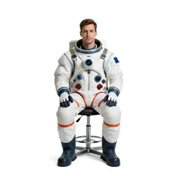 Orbital station engineer in a pressure suit