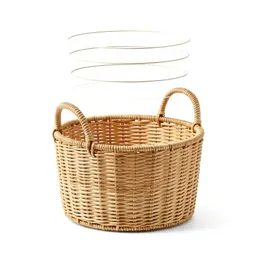 Woven storage basket with handles