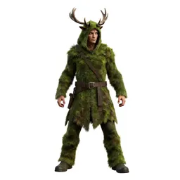 Druid cloaked in moss and antlers