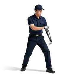 Courier with a cybernetic arm