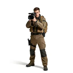 War correspondent with a hovering camera