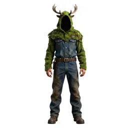 Druid cloaked in moss and antlers