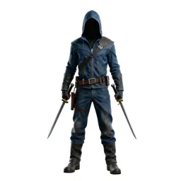 Hooded rogue with twin daggers