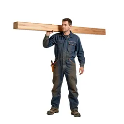 Carpenter shouldering timber