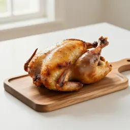 Roast chicken on a board
