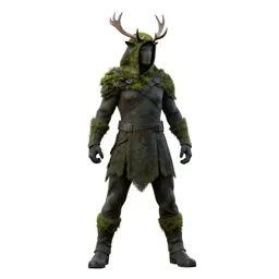 Druid cloaked in moss and antlers