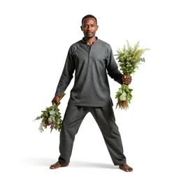 Village healer with herb bundles