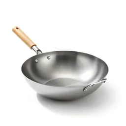 Wok with a wooden handle