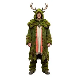 Druid cloaked in moss and antlers