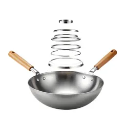 Wok with a wooden handle