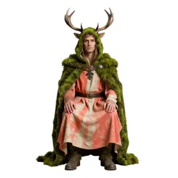 Druid cloaked in moss and antlers