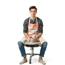 Ceramicist in a clay-dusted apron