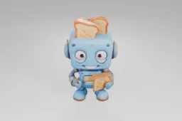 Small robot with a blue body and orange accents