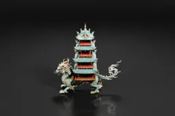 Photograph of a miniature model of a Chinese temple