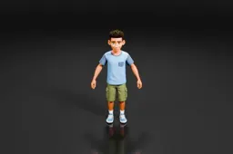 Cartoon boy in a blue shirt and green shorts
