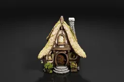 Miniature model of a small cottage with a thatched roof