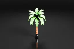 Stylized palm tree with broad green leaves and a segmented brown trunk stands