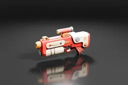 Toy ray gun with a retro-futuristic design in red and beige colors
