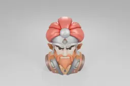 Stylized warrior character with a red turban, metal helmet, thick red beard