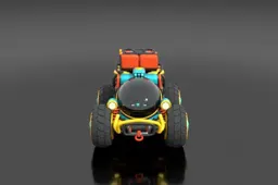 Rover shows bilateral/radial symmetry (wheels, headlamps, panels) with varied