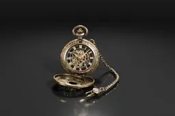 Gold pocket watch with a chain attached to it