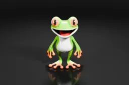 Green tree frog with big, round eyes and a big smile on its face