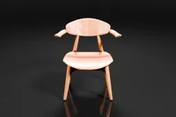 Modern wooden chair with a curved backrest and armrests, smooth finish, and