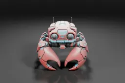 Robot-like creature with a pink and blue color scheme