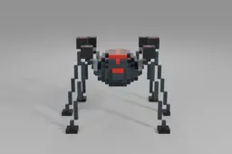 Sleek, metallic spider-like robot stands on six sturdy legs, featuring