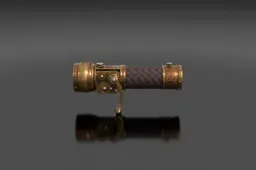 Steampunk hand-cranked brass flashlight, gear mechanism, leather grip