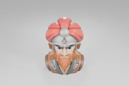 Stylized warrior character with a red turban, metal helmet, thick red beard