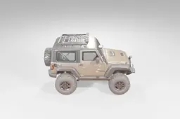Beige-colored jeep with a roof rack on top