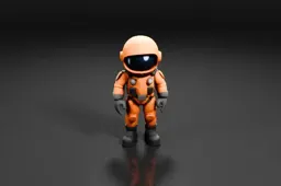 Cartoon-style astronaut wearing an orange spacesuit with black gloves and