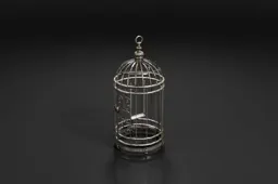 Small metal birdcage with a round opening at the top