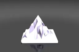 Low-poly stylized mountain peak diorama with faceted snow caps and angular